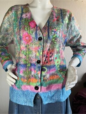 Multicolor Floral V-Neck Button Cardigan - Women's